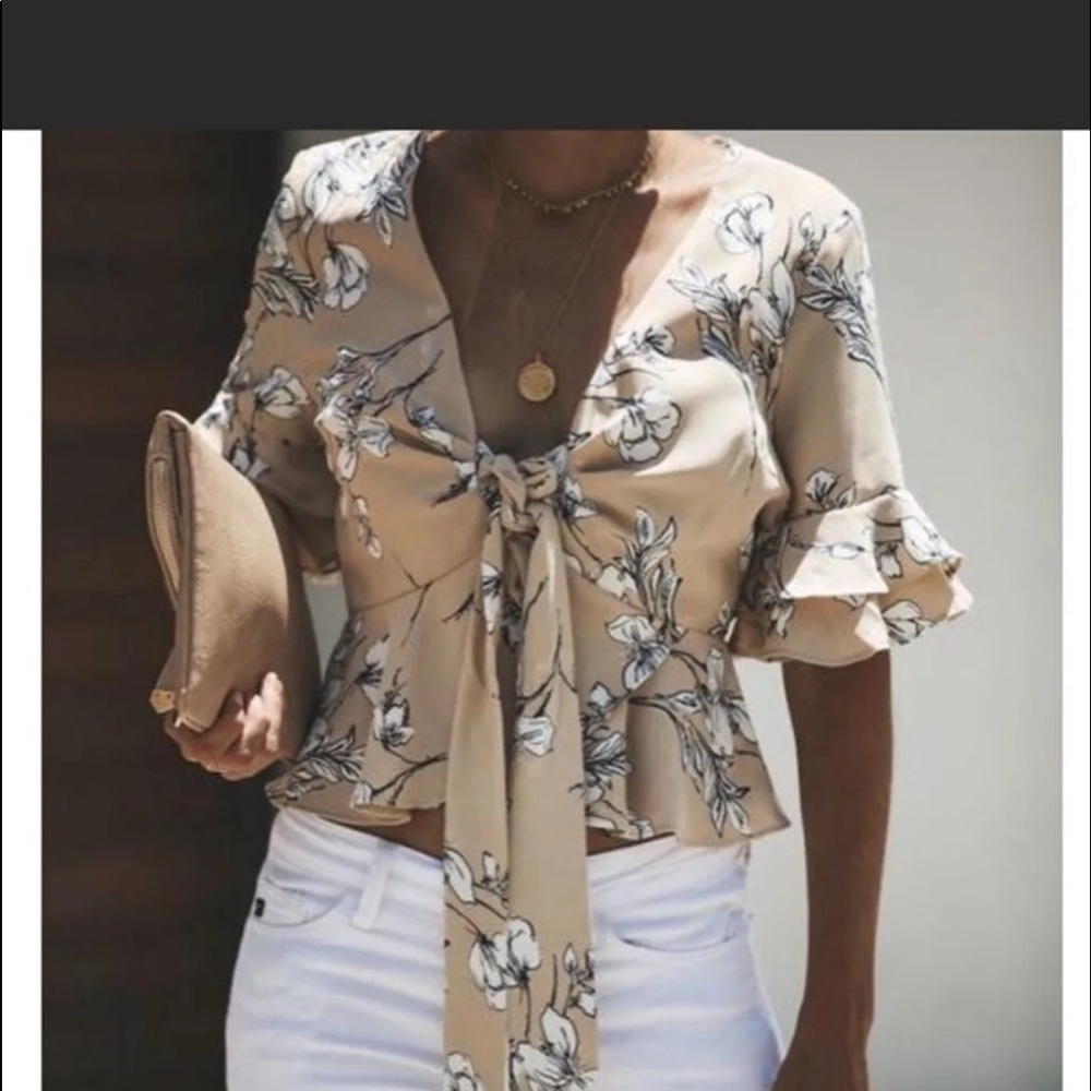 Taupe Peplum Tie Top NWT Medium